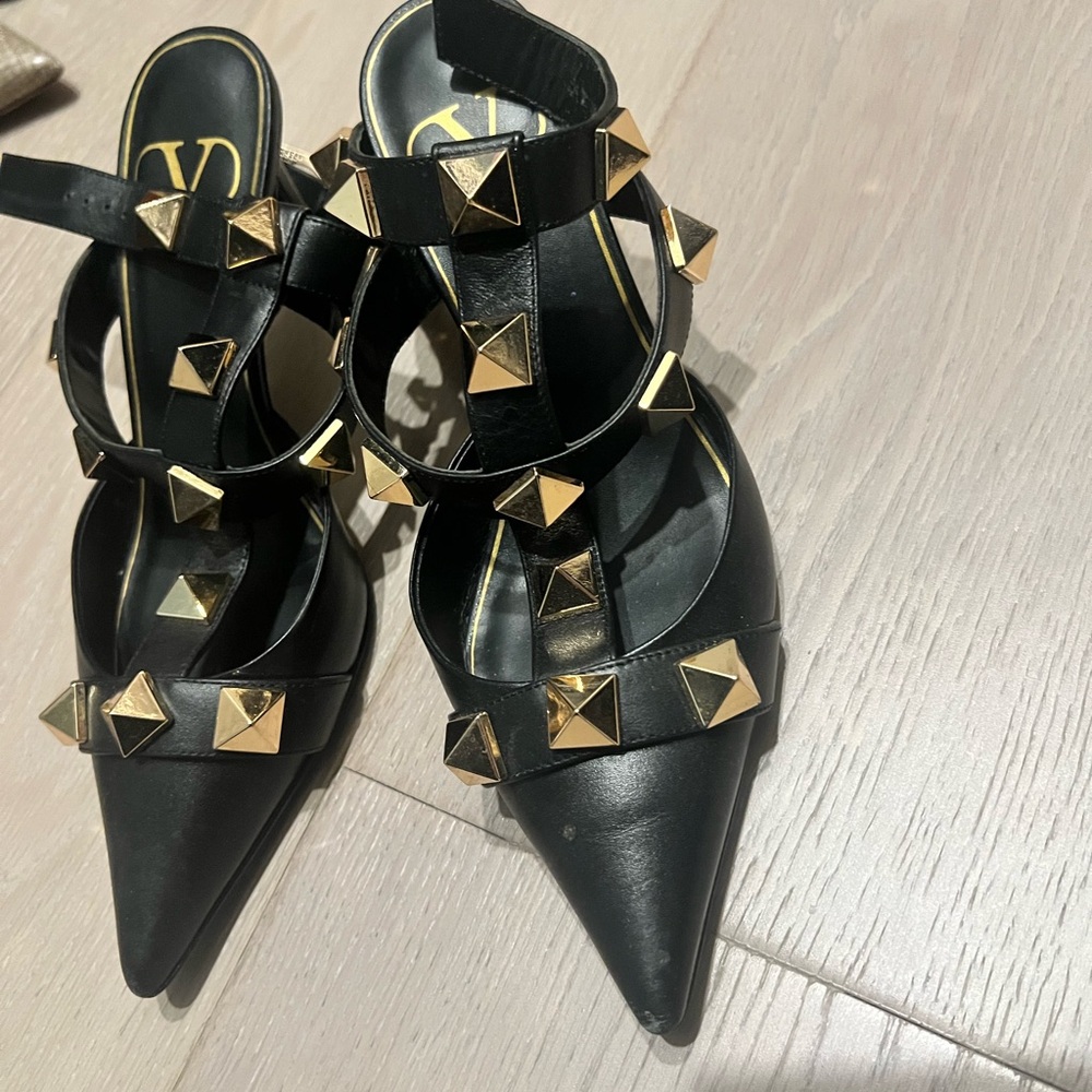 Valentino Black and Gold Studded Heels 36